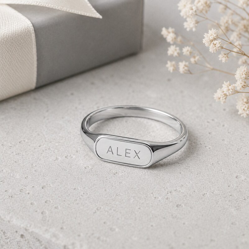 Custom Name Stainless Steel Signet Ring - lifestyle product image