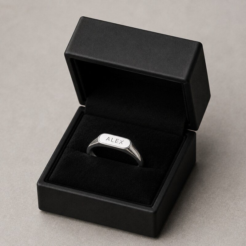 Custom Name Stainless Steel Signet Ring - wholesale packaging image