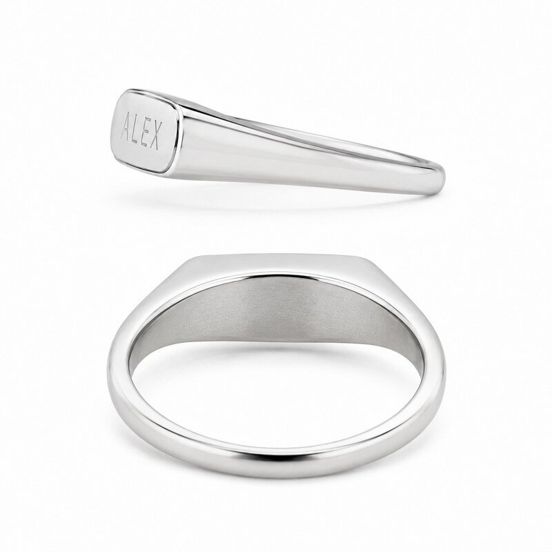 Custom Name Stainless Steel Signet Ring - side and structure view