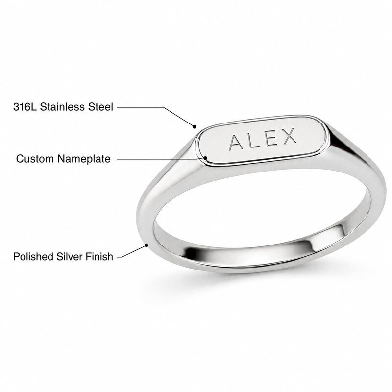 Custom Name Stainless Steel Signet Ring - product specifications image