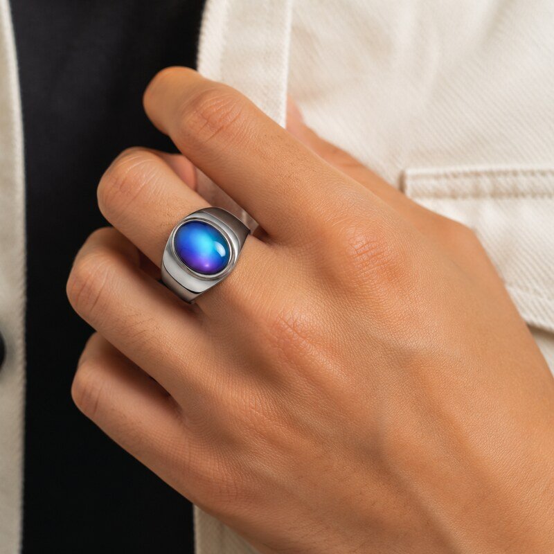 Color Changing Stainless Steel Mood Ring - on-hand view