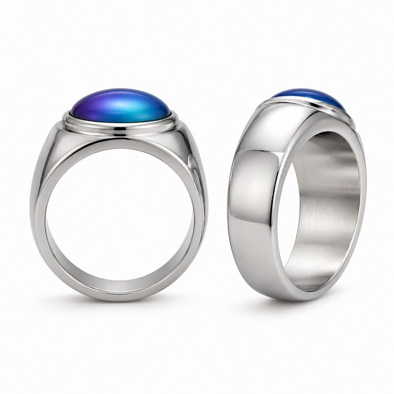 Color Changing Stainless Steel Mood Ring - side and structure view