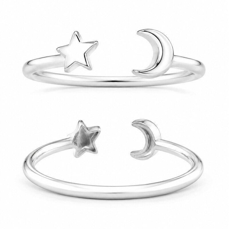 Star and Moon Stainless Steel Adjustable Toe Ring - front view
