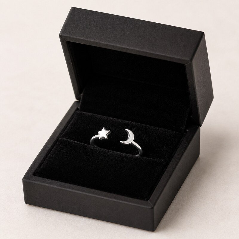 Star and Moon Stainless Steel Adjustable Toe Ring - wholesale packaging image
