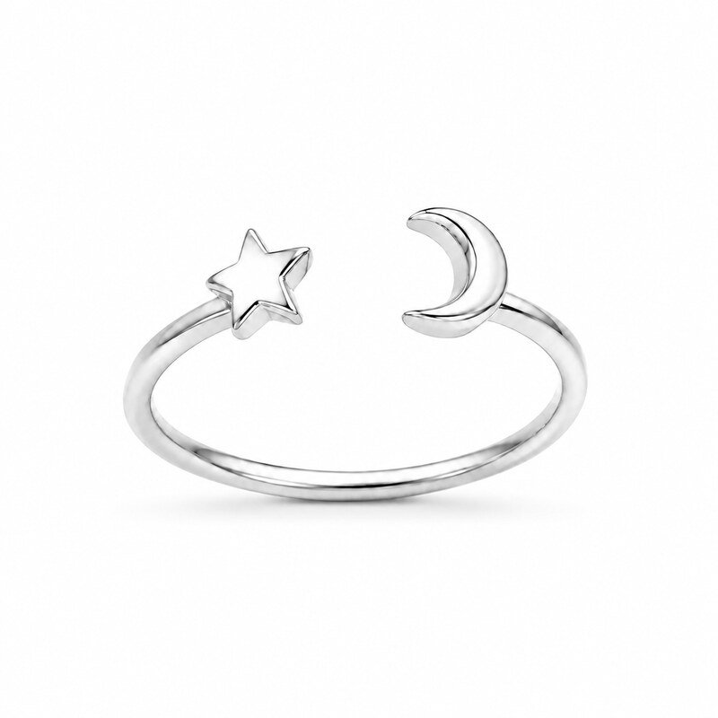 Star and Moon Stainless Steel Adjustable Toe Ring - side and structure view
