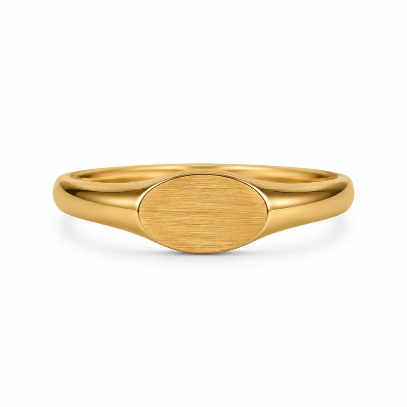 Gold Stainless Steel Oval Pinky Signet Ring - front view