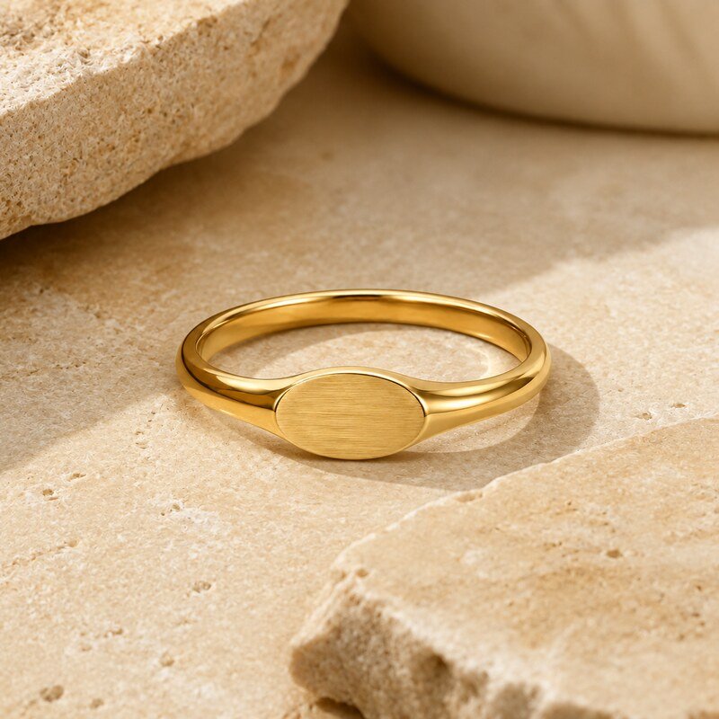 Gold Stainless Steel Oval Pinky Signet Ring - lifestyle product image