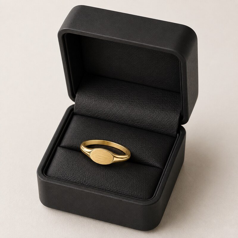 Gold Stainless Steel Oval Pinky Signet Ring - wholesale packaging image