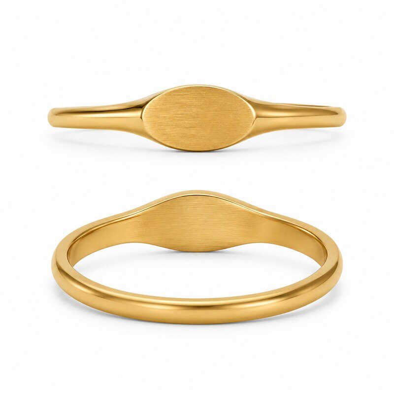 Gold Stainless Steel Oval Pinky Signet Ring - side and structure view