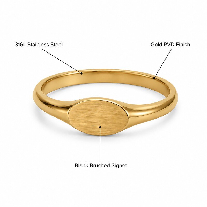 Gold Stainless Steel Oval Pinky Signet Ring - product specifications image