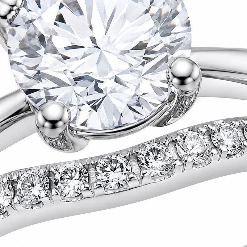 Silver Stainless Steel CZ Bridal Ring Set - material and finish detail