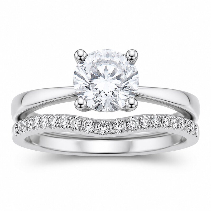 Silver Stainless Steel CZ Bridal Ring Set - front view