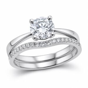 Silver Stainless Steel CZ Bridal Ring Set