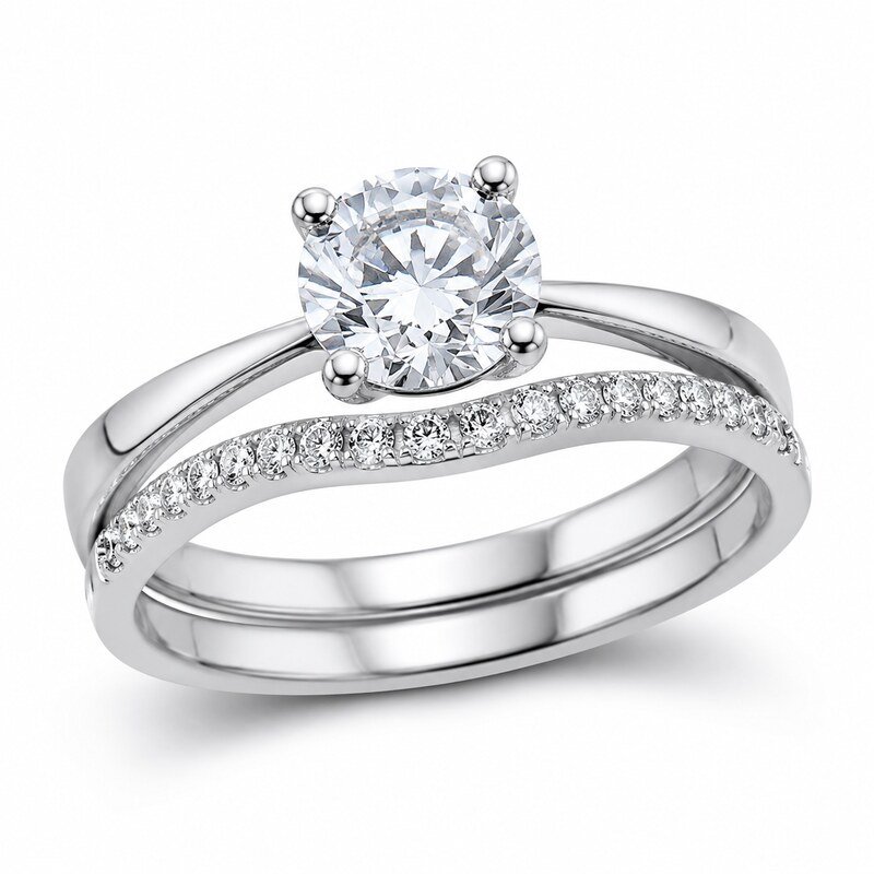 Silver Stainless Steel CZ Bridal Ring Set - main product image