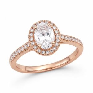 Rose Gold Stainless Steel Oval Halo Engagement Ring