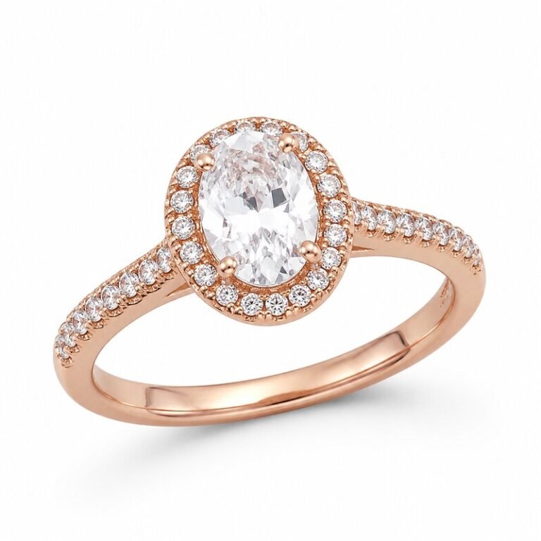 Rose Gold Stainless Steel Oval Halo Engagement Ring - main product image
