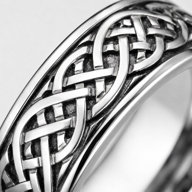Men's Celtic Knot Stainless Steel Ring - detail view