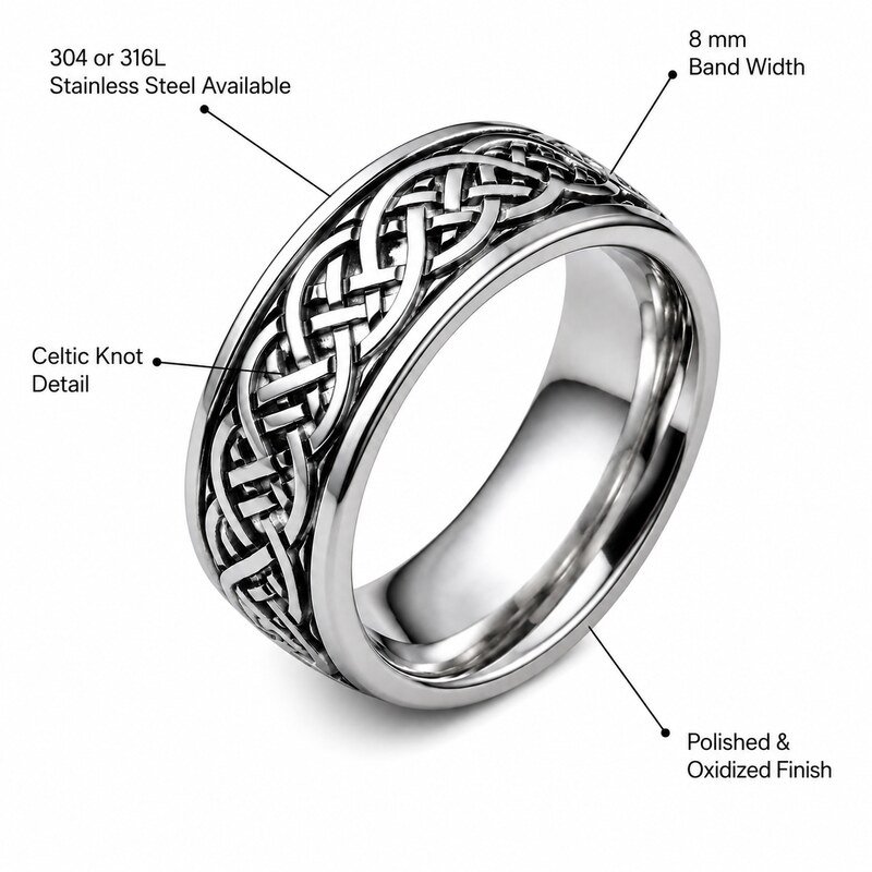Men's Celtic Knot Stainless Steel Ring - specifications view