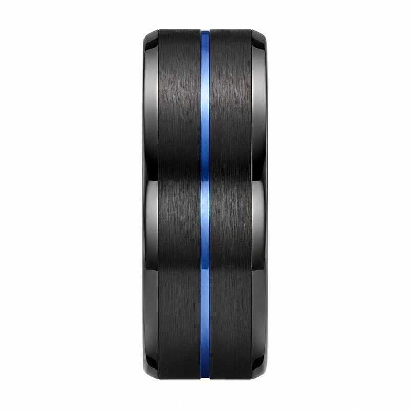 Men's Black Blue Inlay Wedding Band - front view view