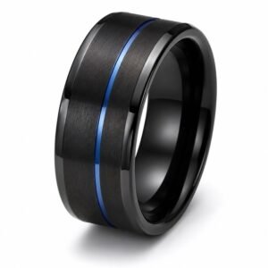 Men’s Black Blue Inlay Wedding Band