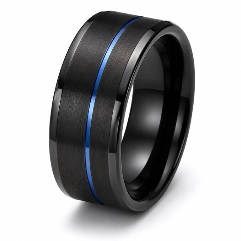 Men's Black Blue Inlay Wedding Band - main view