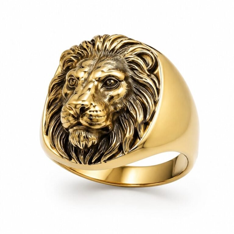 Men's Gold Lion Head Signet Ring - main view