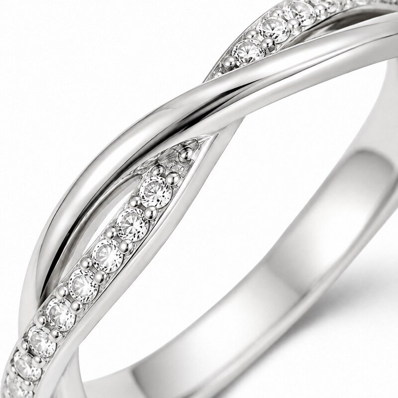 Women's Silver Twisted CZ Ring - detail view
