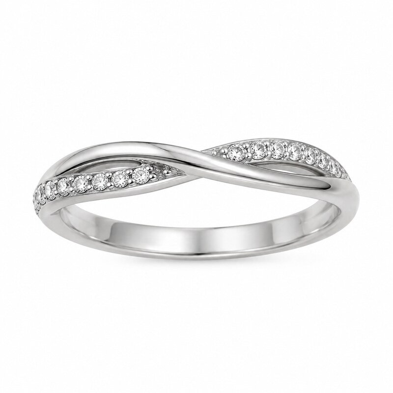 Women's Silver Twisted CZ Ring - front view view