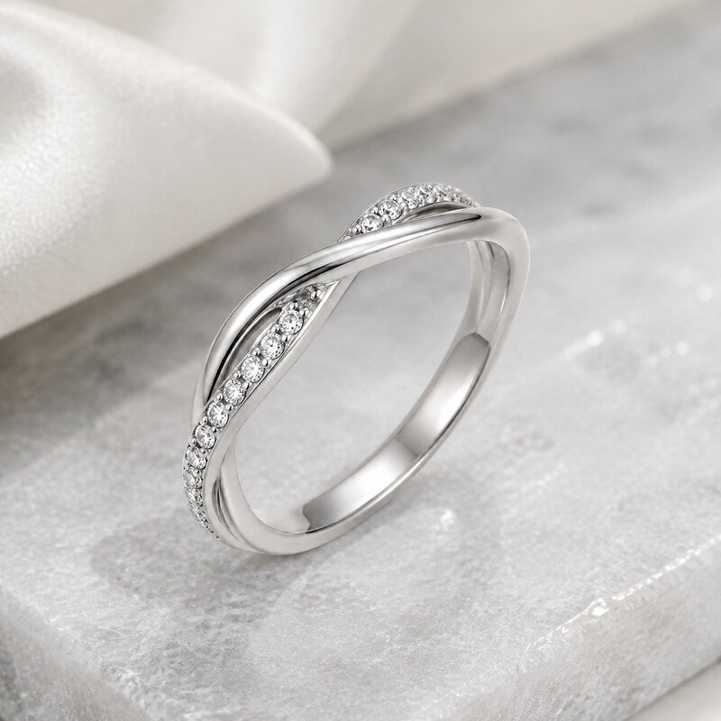 Women's Silver Twisted CZ Ring - lifestyle view