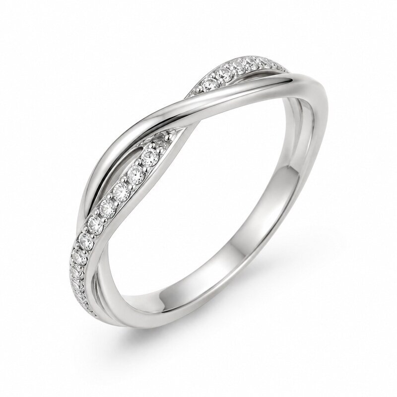 Women's Silver Twisted CZ Ring - main view