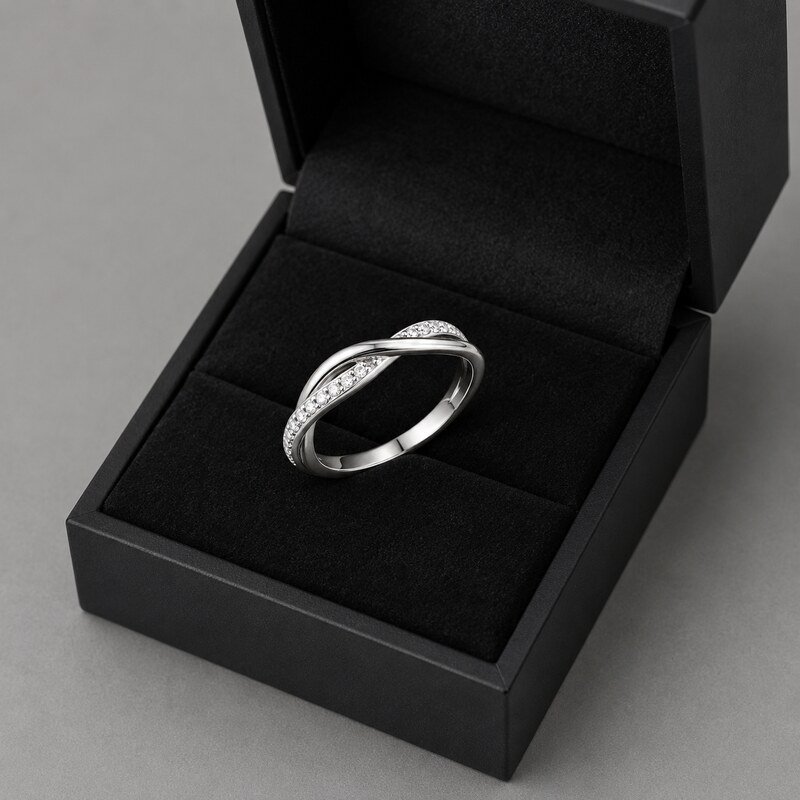 Women's Silver Twisted CZ Ring - packaging view