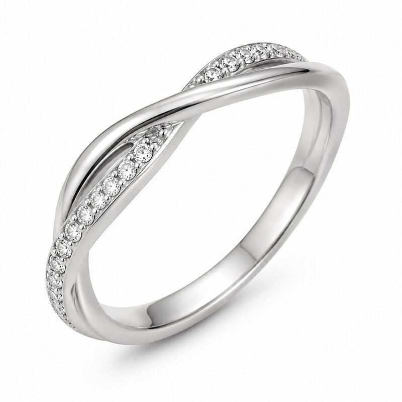 Women's Silver Twisted CZ Ring - side view view