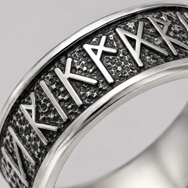 Men's Viking Rune Stainless Steel Ring - detail view