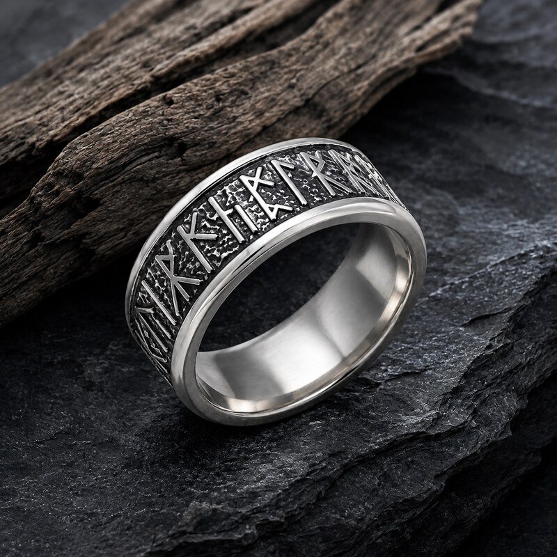 Men's Viking Rune Stainless Steel Ring - lifestyle view
