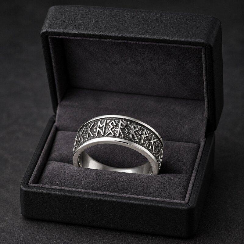Men's Viking Rune Stainless Steel Ring - packaging view