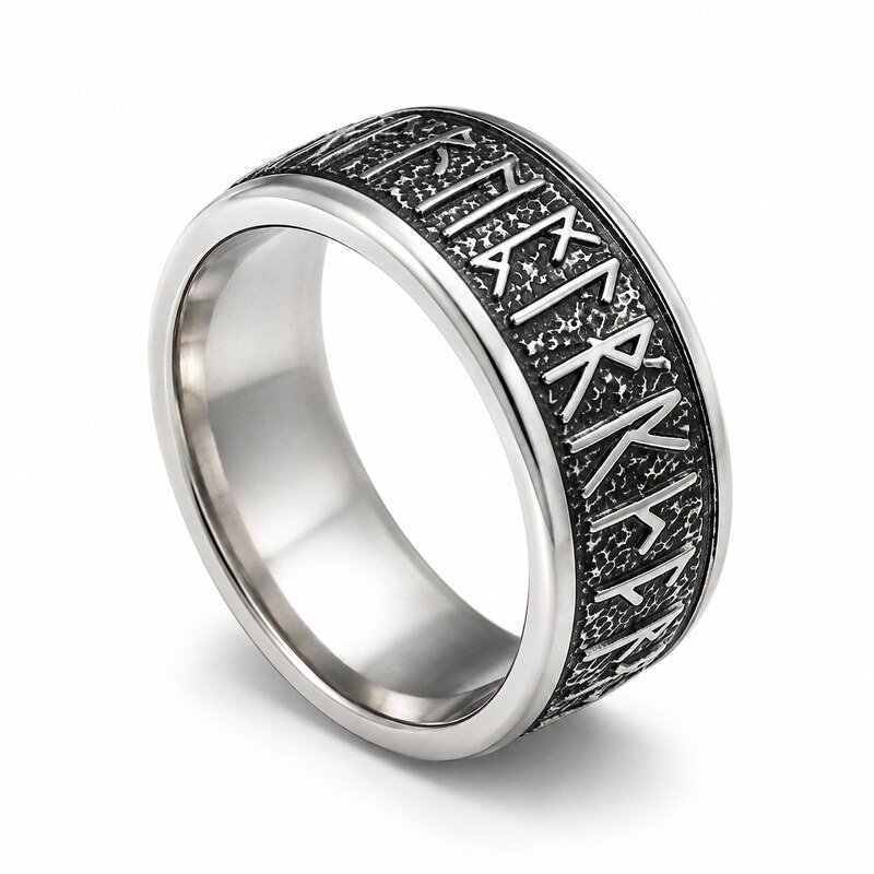 Men's Viking Rune Stainless Steel Ring - side view view