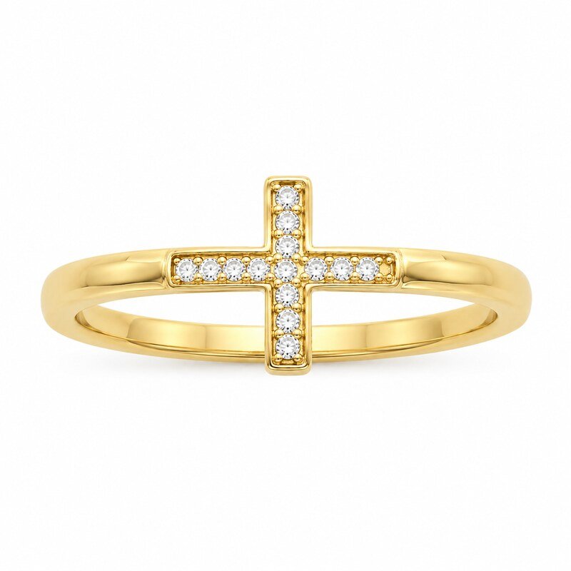 Women's Gold CZ Cross Ring - front view view