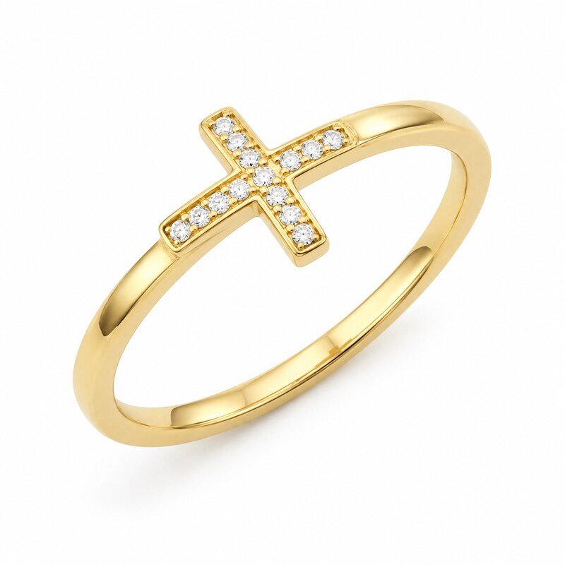 Women's Gold CZ Cross Ring - main view