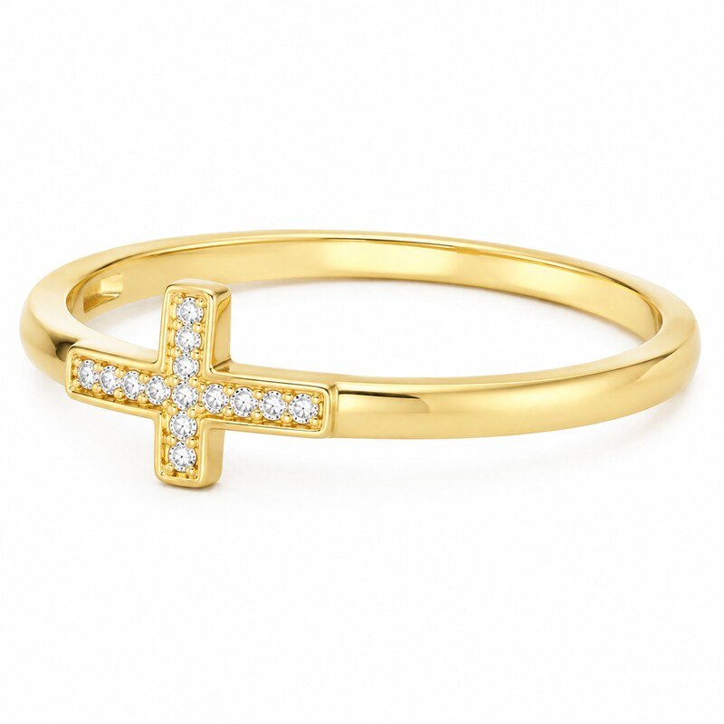 Women's Gold CZ Cross Ring - side view view