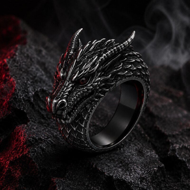 Men's Black Dragon Ring - lifestyle view