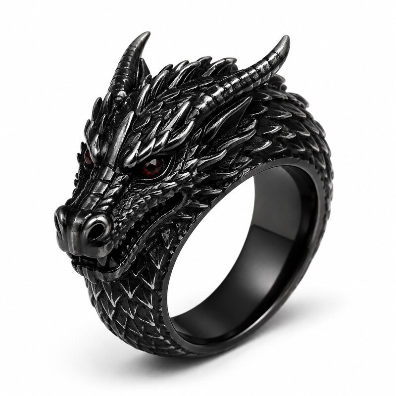 Men's Black Dragon Ring - main view