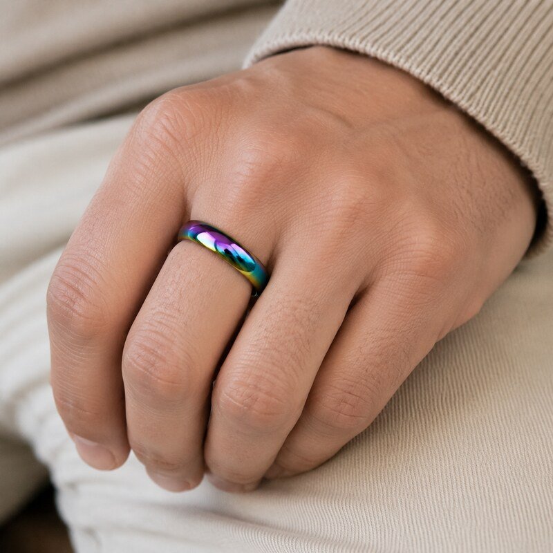 Unisex Rainbow PVD Band - on hand view