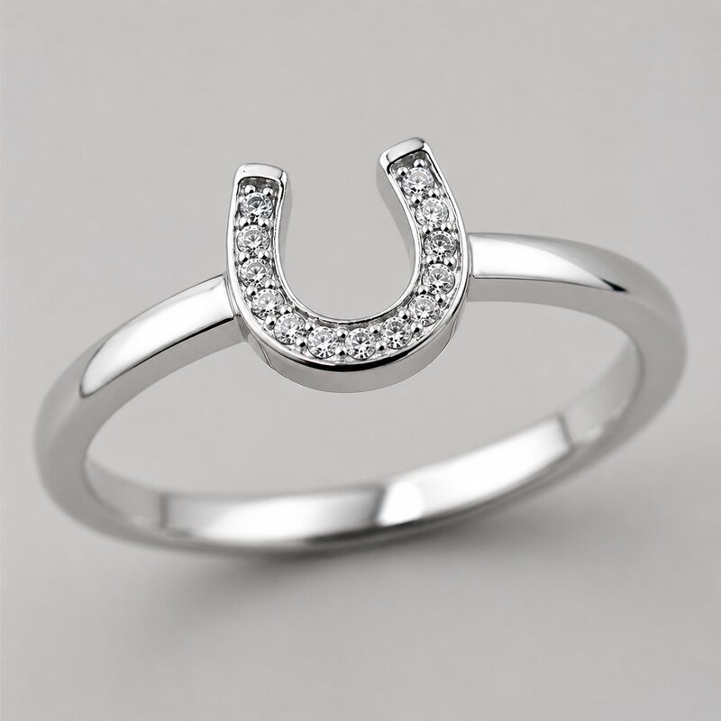 Women's Silver CZ Horseshoe Ring - detail view