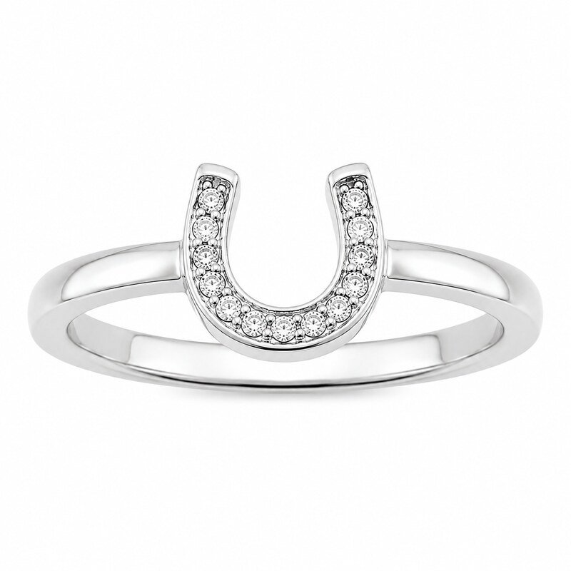 Women's Silver CZ Horseshoe Ring - front view view