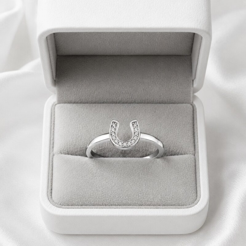 Women's Silver CZ Horseshoe Ring - packaging view