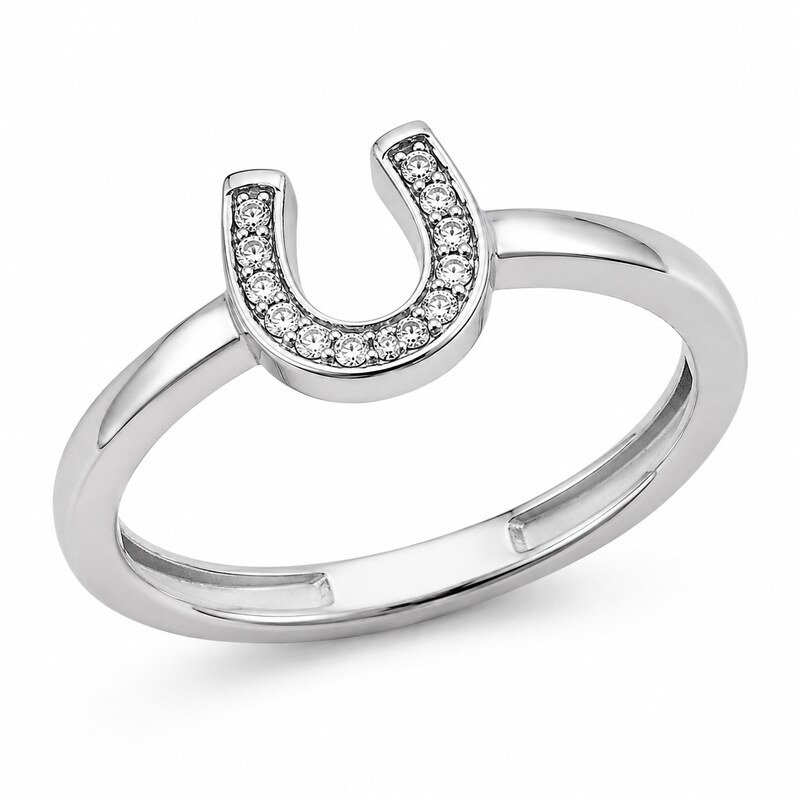 Women's Silver CZ Horseshoe Ring - side view view