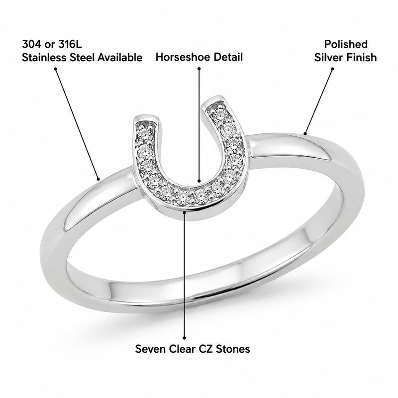 Women's Silver CZ Horseshoe Ring - specifications view