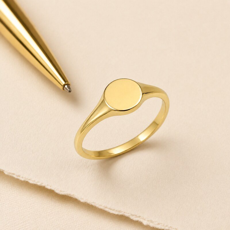 Women's Gold Blank Initial Signet Ring - lifestyle view