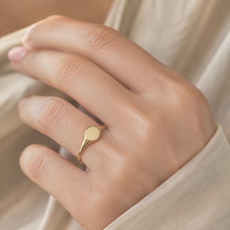 Women's Gold Blank Initial Signet Ring - on hand view