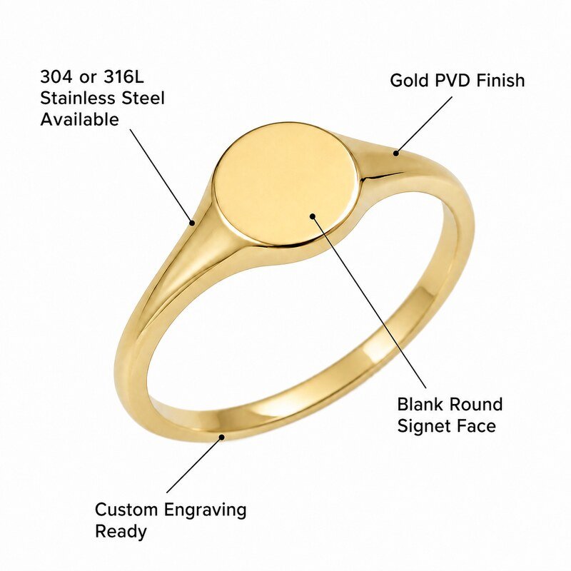 Women's Gold Blank Initial Signet Ring - specifications view
